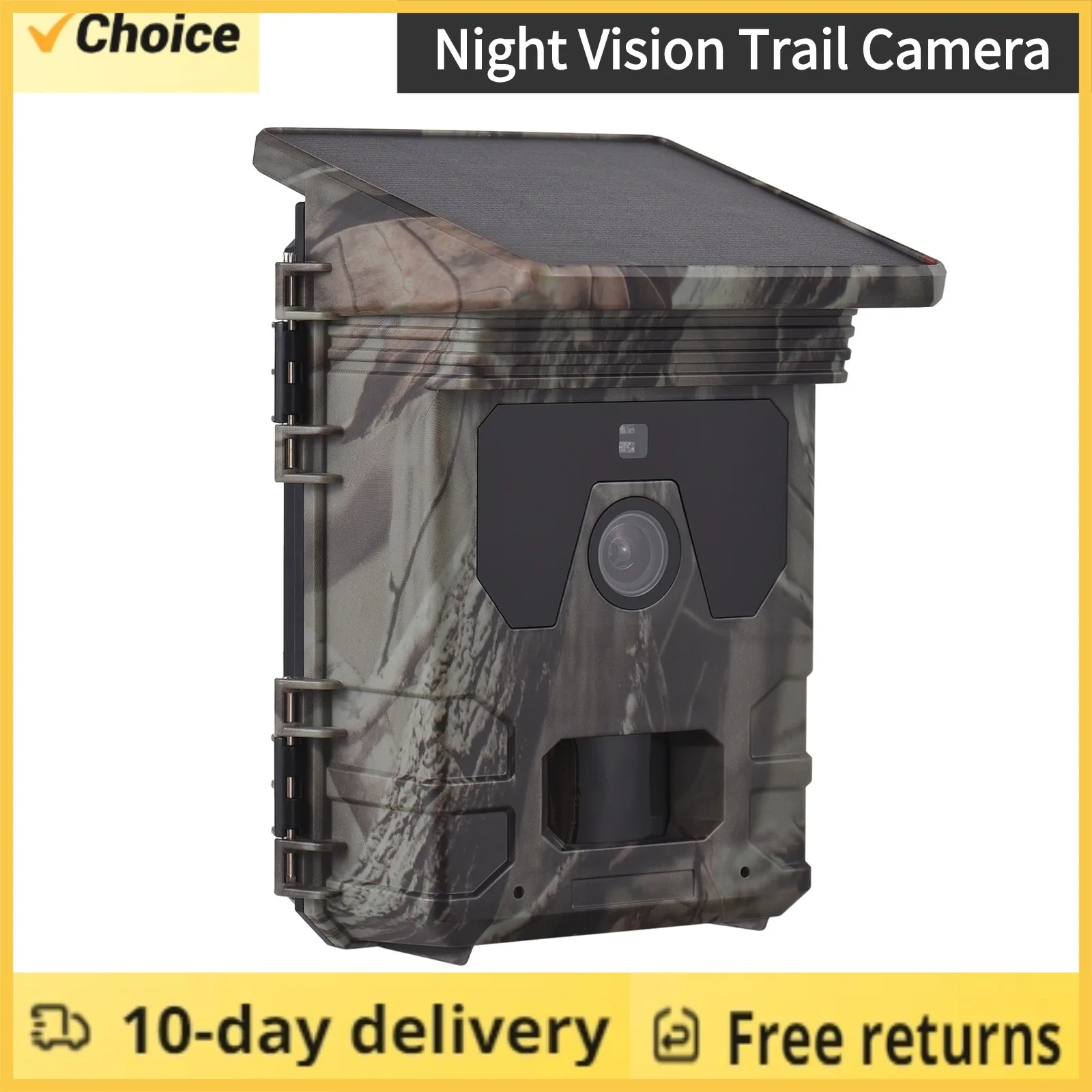 Solar Powered Night Vision Trail Camera 50MP 4K Hunting Cameras 0.3s Trigger Time Trail Camera for Wildlife Monitoring Hunting