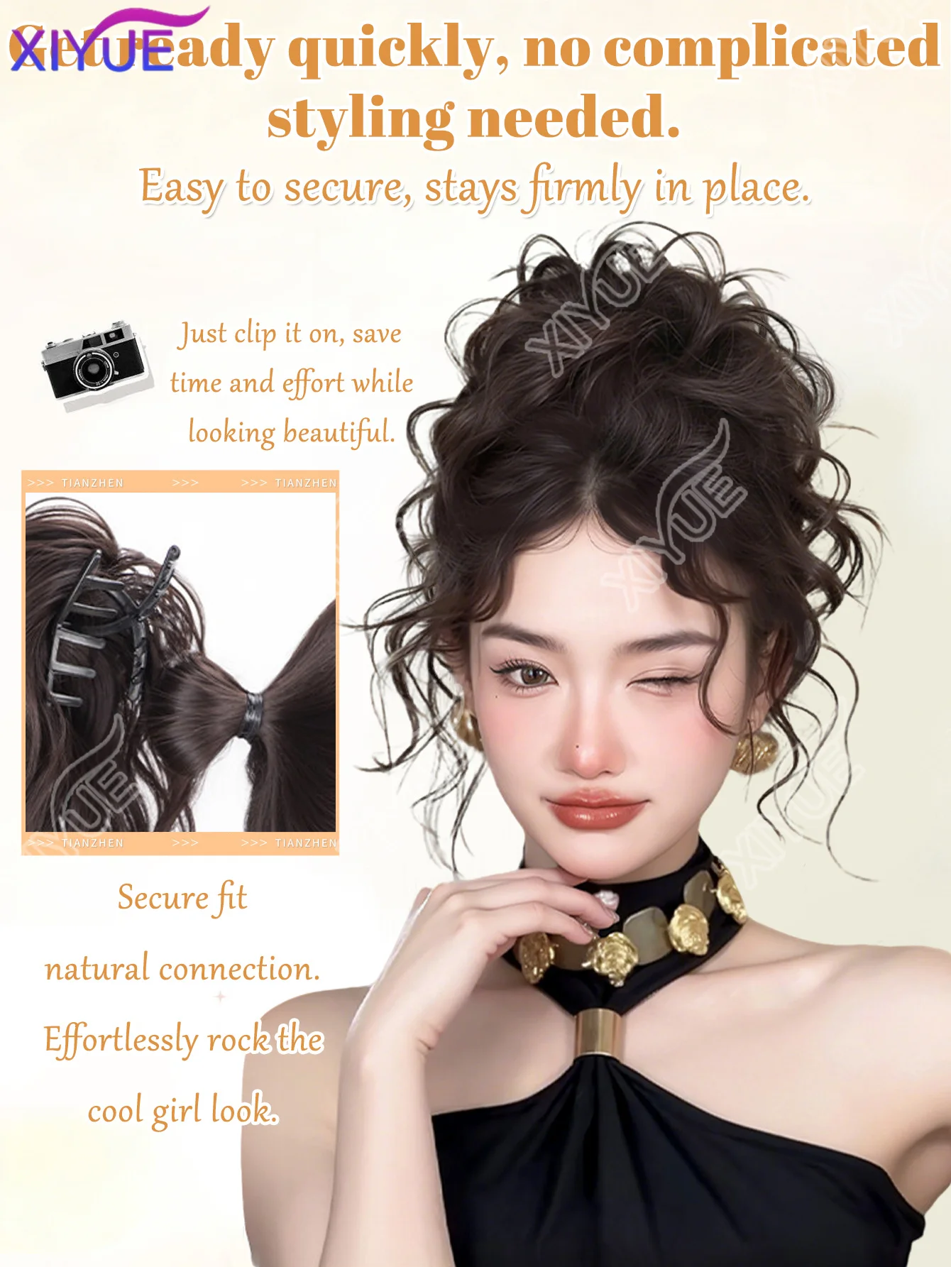 합성 곱슬머리 번 익스텐션 가발 웨이브 곱슬머리 시뇽 번 고무줄이 있는 풍성한 헤어피스 여성용 데일리 파티용