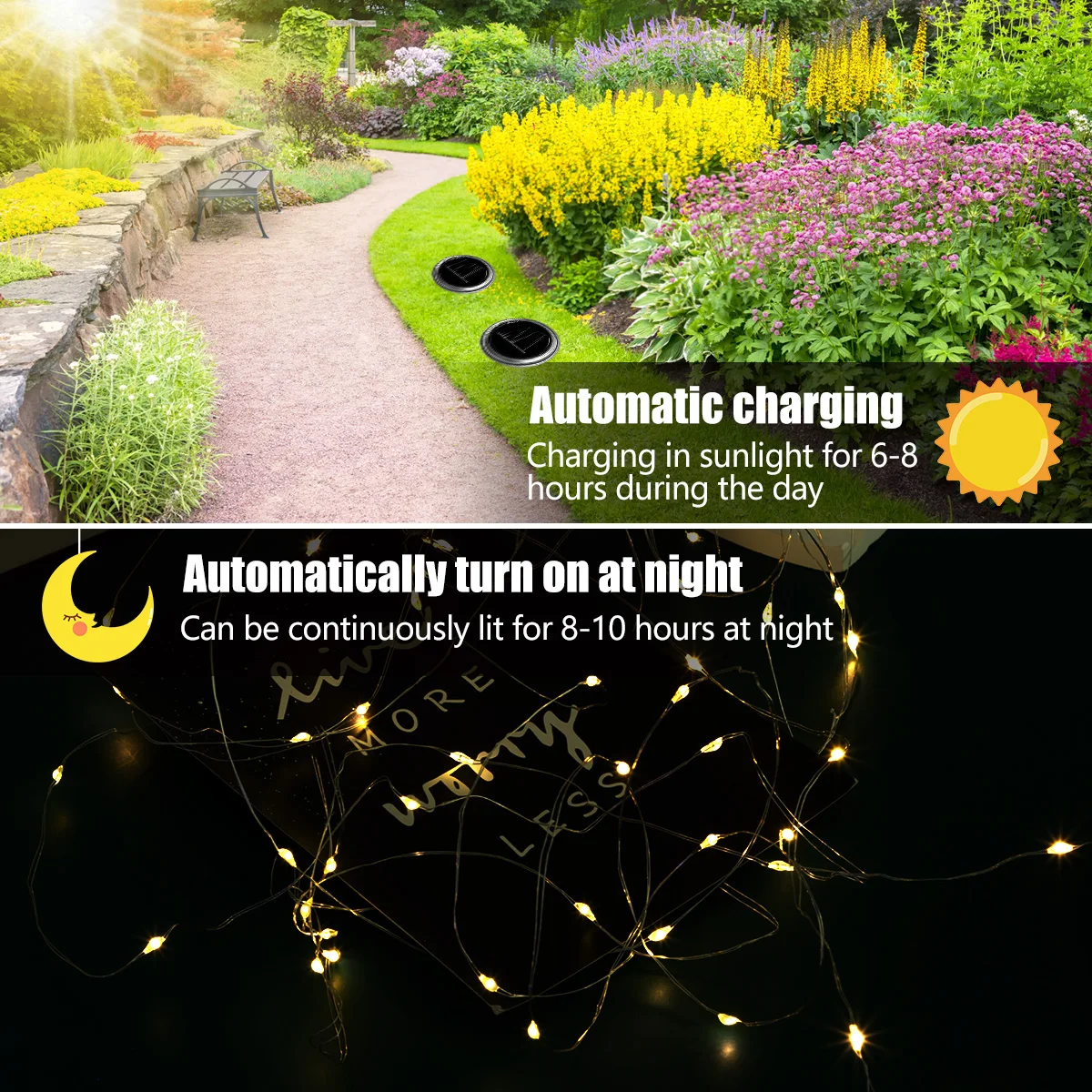 Solar Mason Jar Lights Replacement Top, 8 Pack 30 LED Waterproof Fairy Firefly Jar Lids String Lights (NO JARS) Patio Yard Decor