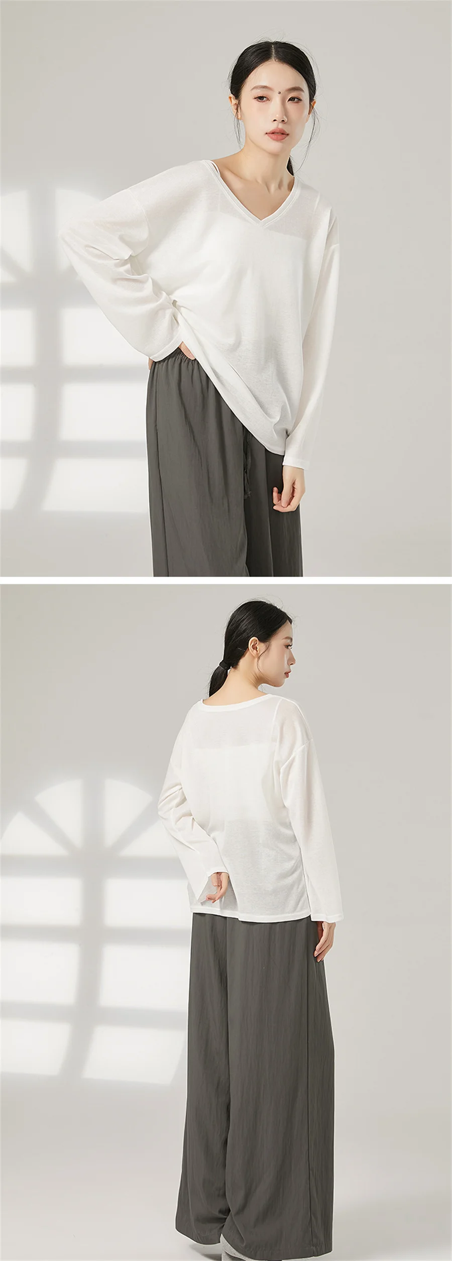 Loses Yoga-Shirt für Frauen, durchsichtig, klassisches Tanzkostüm, atmungsaktiv, weich, für Mädchen, moderner Tanz, chinesische Volkstanz, Ballett-Top – Detail 2
