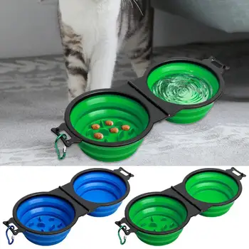 Travel Dog Bowls Foldable Travel Bowl For Dog Food Water Slow Pet Food Water Feeder With Lock Clips For Walking Hiking Camping 1