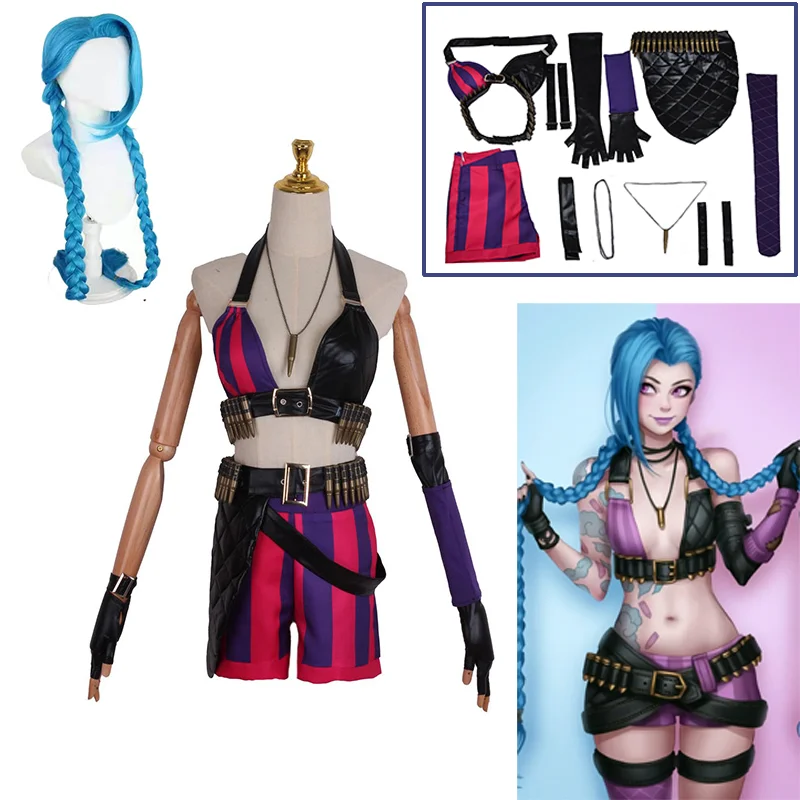 

Game LOL Cosplay Costume Crit Loli Jinx Cosplay Jinx Original Skin Magical Uniforms Blue Wig Hair for Women Girls Party Clothing