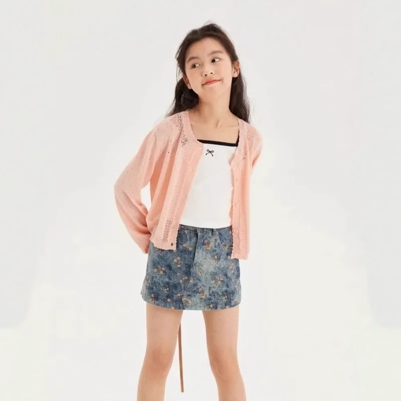 2025 Summer New Girls Sling Vest Kids Long T-Shirts Cute Bowknot kids Sleeveless Princess Casual Dresses Cotton Children Clothes