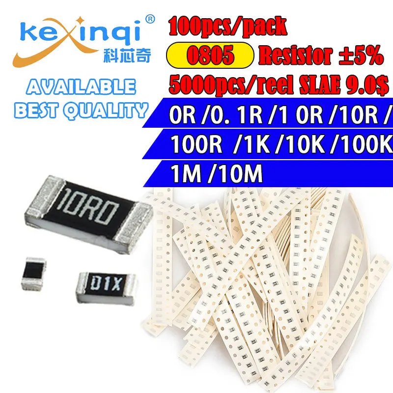 

100 шт./партия SMD 0805 резистор 5% 1/8 Вт Сопротивление 0R Ом 0.1R 1R 10R 100R 1K 10K 100K 1M 10M