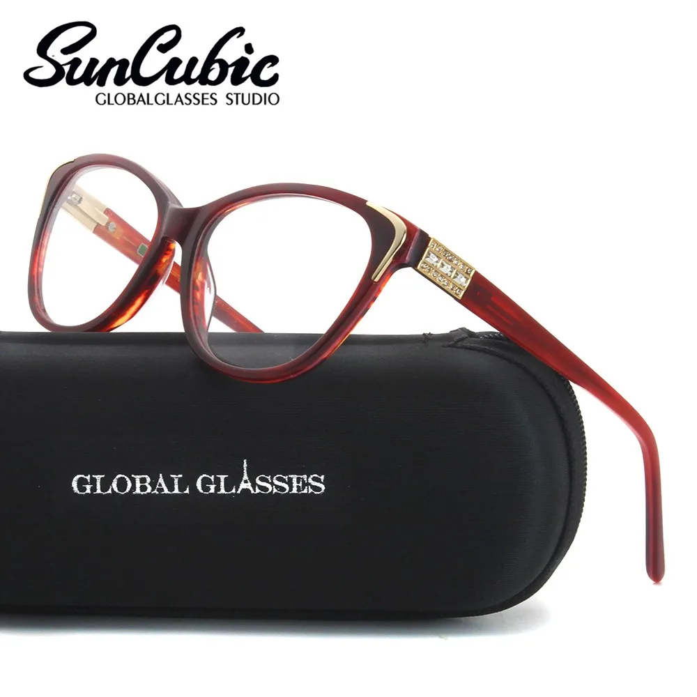 

Eyeglasses Frames Eyewear Acetate Rhinestone Jewelry Girl Women Cat-Eye Butterfly High Quality Wine Gold Demi Black Fashion 601R