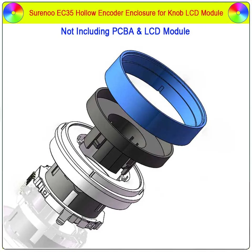 EC35 Hollow Encoder Enclosure Case Plastic Mold for Round Circular Rotary Knob LCD Module Display Screen & LED Nixie Tube