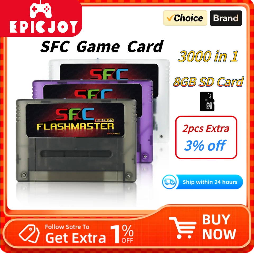 EPICJOY スーパーSFC 3000 in 1 ゲームカード 8GB TFカード付き 任天堂
