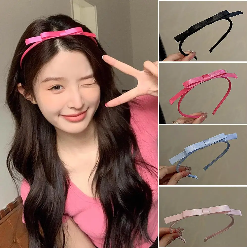 Fashion Bow Hair Band Narrow Side Fine Headband Sweet Korean Charm Reduction Delicate Simple Accessories Cute Age Headband X0P2 new fashion women buckle strap waistband braided faux leather vivid narrow thin waist belt dress accessories