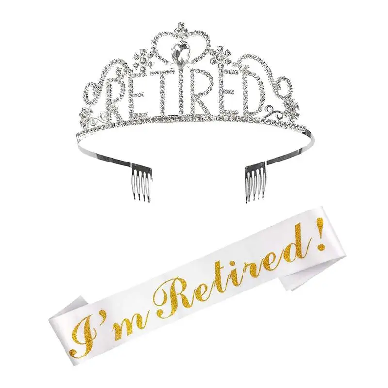

Retirement Party Sash Tiara Headband Crown Rhinestone Tiara Exquisite Happy Retirement Gifts for Ladies Party Favor Supplies