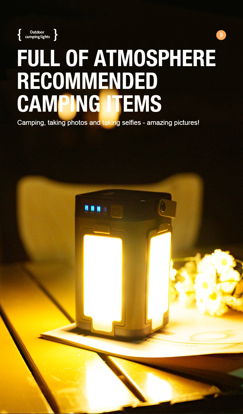 Lámpara de camping multifuncional con modo de carga dual solar tipo C Diseño de fuente de luz expandible para múltiples