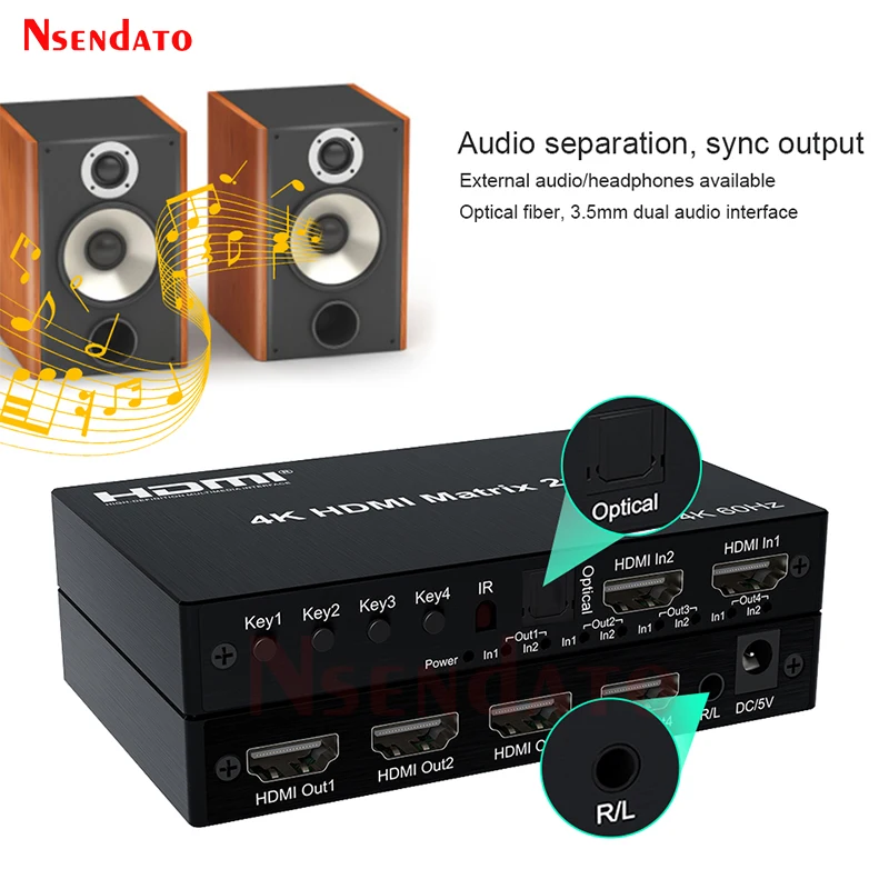Hdmi Matrix Splitter Switch com Áudio 2x4 para Dolby r l pc para tv 4k 60hz 60hz - Image 6