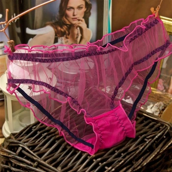 Intimo trasparente per donna Mutandine sexy Maglia trasparente in cotone femminile Biforcazione Slip a vita bassa Slip elasticizzati leggeri