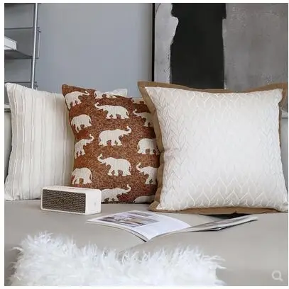 

Modern Jacquard Throw Pillow Cover Living Room Sofa Cotton Hemp Yarn Woven Flocking Bed Velvet Throw Pillow Cover