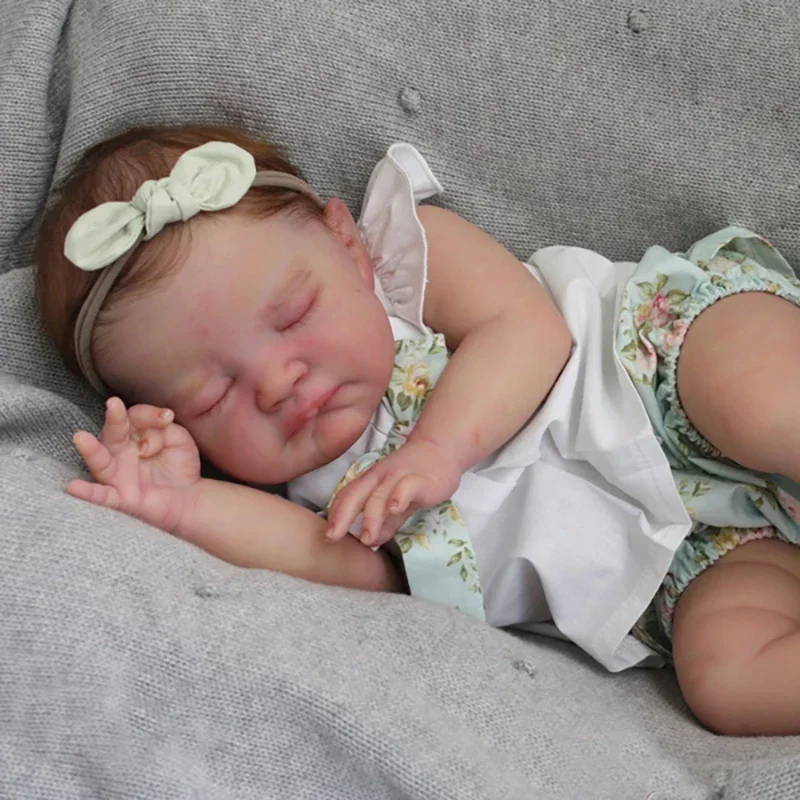 

21inch Already Painted Reborn Doll Parts August Cute Sleeping Baby 3D Painting with Visible Veins Cloth Body Included