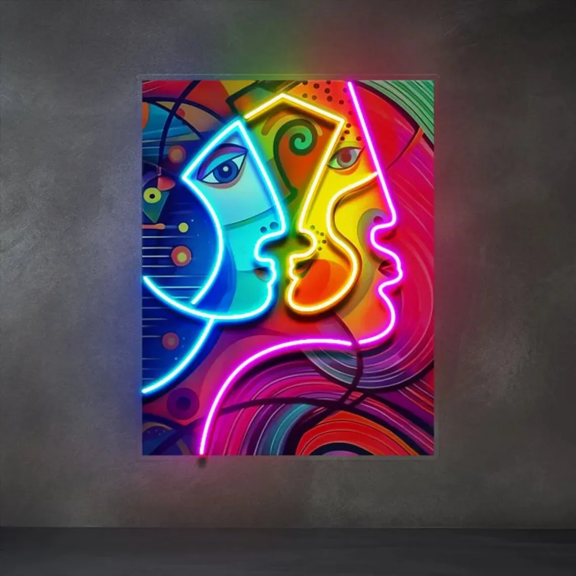 Custom Personalized Picasso Couple Portrait Painting Abstract Art LED Neon Sign Pop Art Led Light Sign for Couple and Mom House