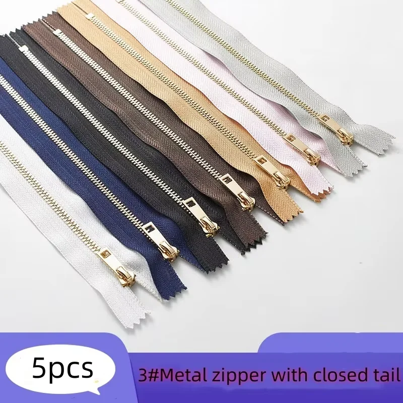 Description Picture 2 of item(5pcs) 3# handmade bag closed tail metal zipper Light gold teeth titanium alloy teeth zipper  20cm