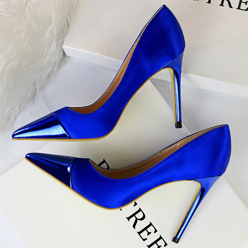 High Heels Blue Shoes Women Women's Shoes High Heels Satin Stiletto