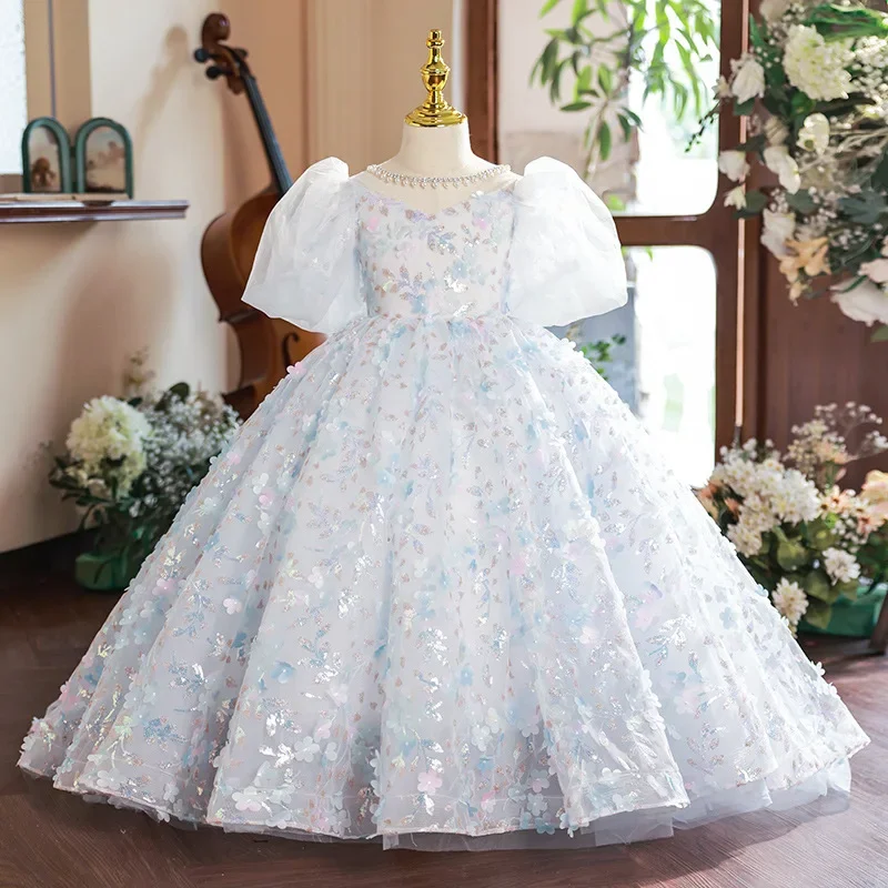 

Long Trailing Dresses Kids Wedding Prom Gown Girl White Bridesmaid Teenagers Communiom Formal Robe Evening Party Matching 2024
