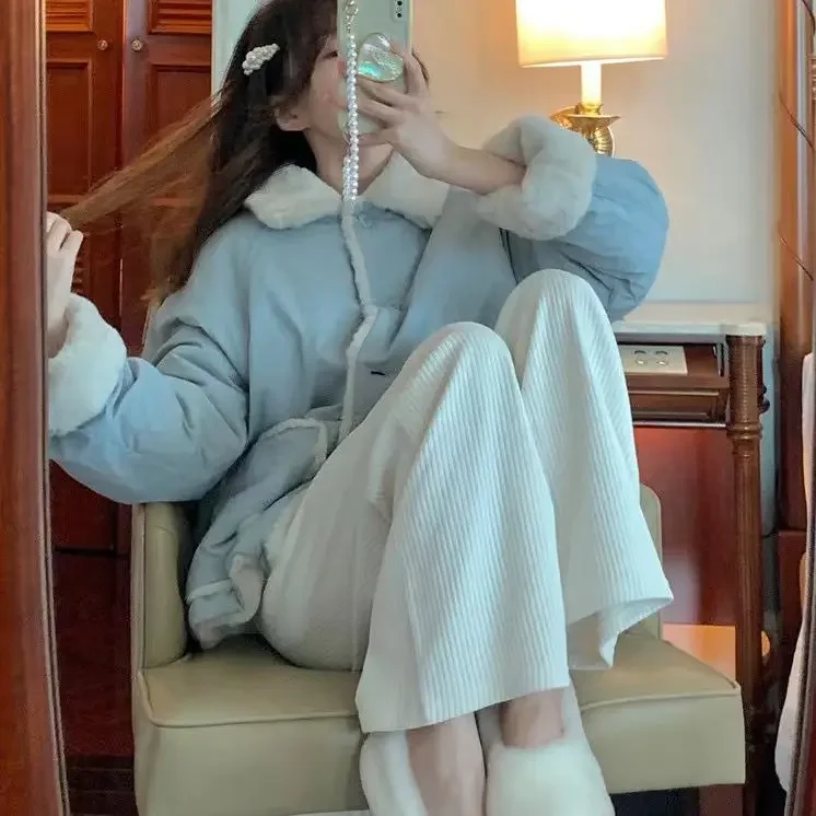 Lamb velvet cotton coat for women 2023 new winter Korean version loose plus velvet thickened double-sided cotton coat for women