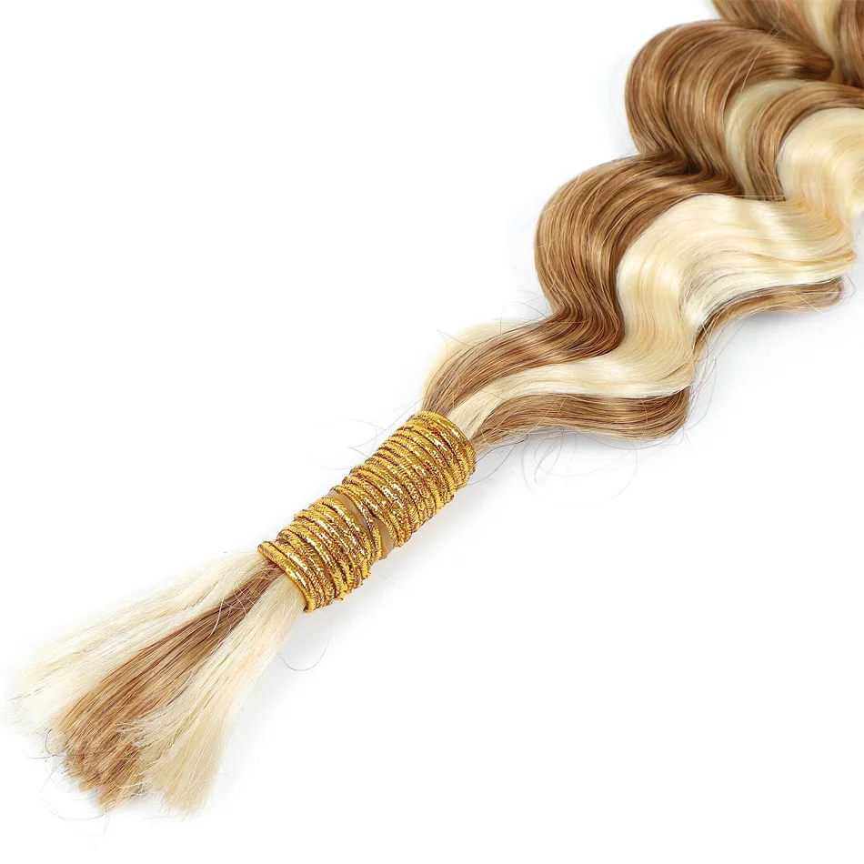 Blonde Deep Wave Human Braiding Hair Micro Crochet Curly Braiding Human Hair No Weft Bulk Knotless Bohemian BoxBraid 27/613 human hair extensions