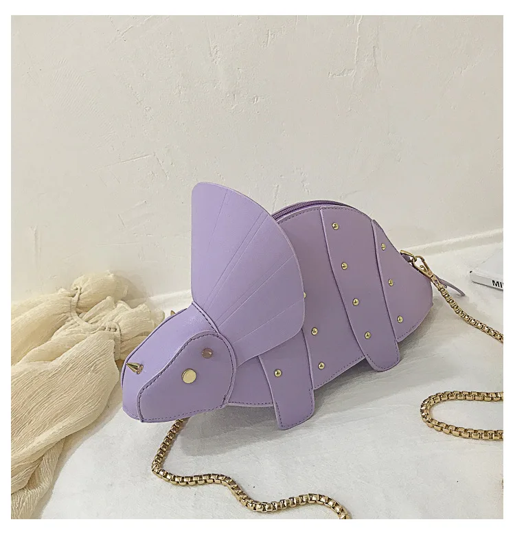 

2022 Creative Triceratops Bag Rivets Pu Leather Girls Chain Purse Shoulder Bag Tote Ladies Crossbody Mini Messenger Bag Flap