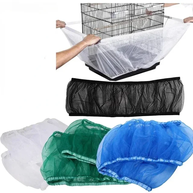 Spill-Resistant Round Square Bird Cage Cover Flight Feather Guard Anti-Spill Food Cover Anti-Overflow Cage Net Cover for Parrot 2