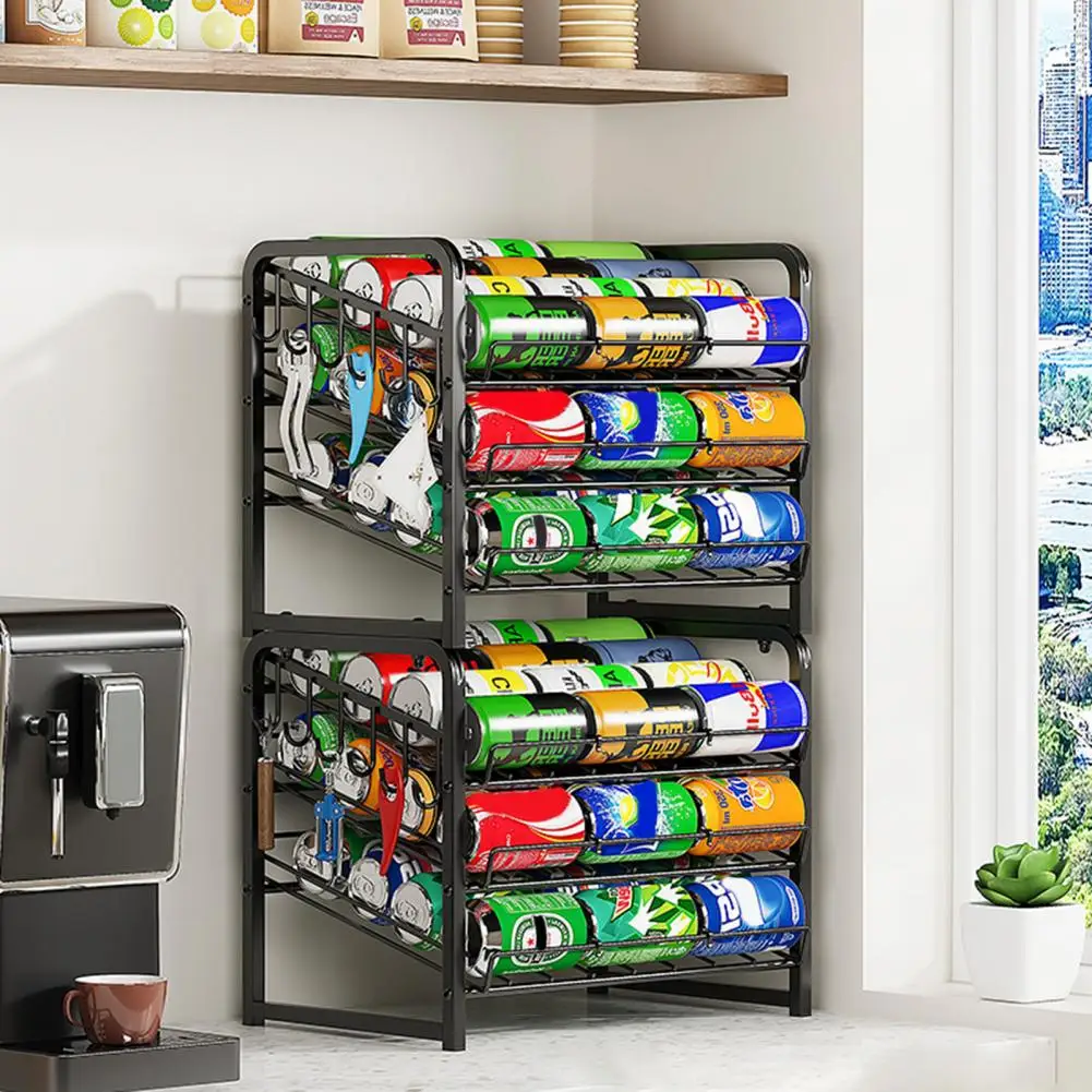 

Pantry Storage Organizer Kitchen Cabinet Rack Capacity Automatic Rolling Storage Rack for Beer Soda Fridge 2 Tiers Organizer