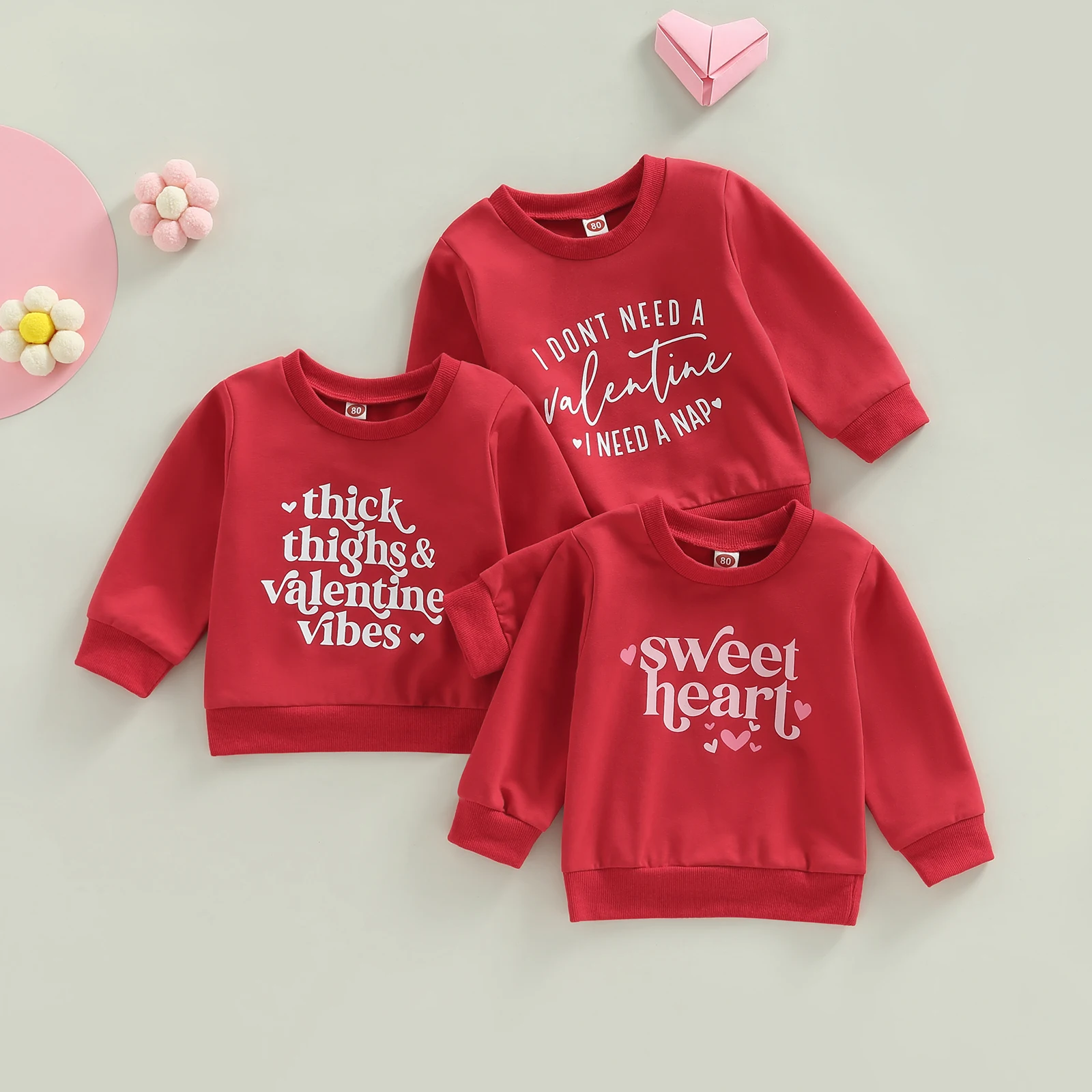 0-3Years Baby Girls Sweatshirt, Long Sleeve Crew Neck Letters Print Pullover Tops for Valentine Day