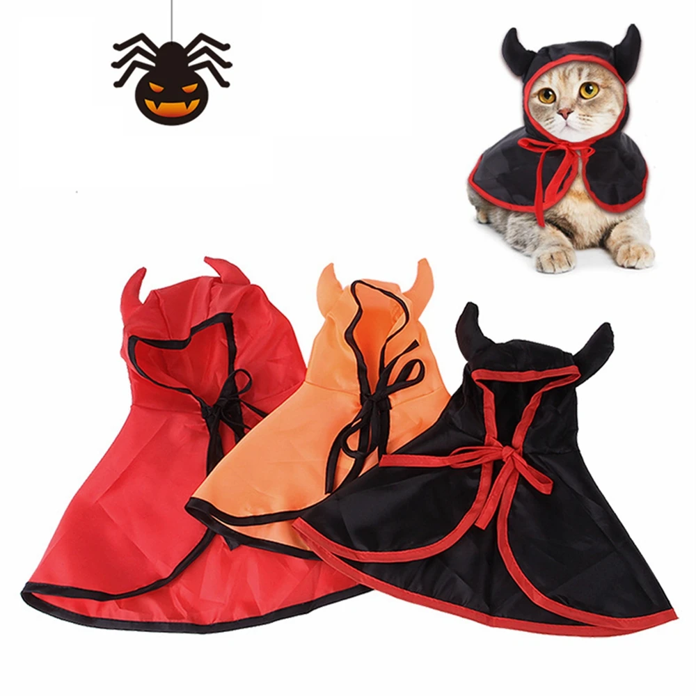Pet Halloween Costume Festival Cosplay Dressing Up Cat Cloak with Horn