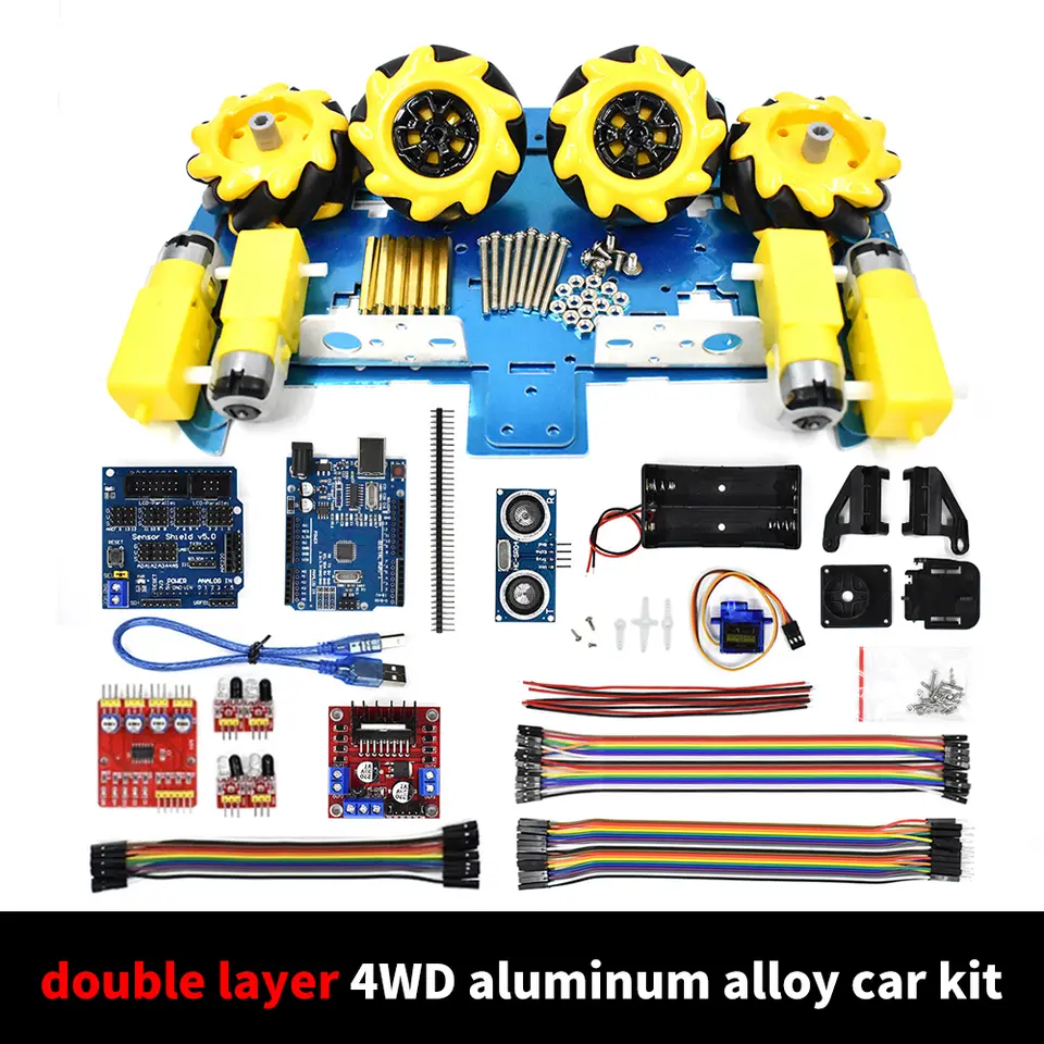 McNamum wheel aluminum car chassis DIY ultrasonic intelligent obstacle avoidance car 4WD four-wheel drive chassis image 8