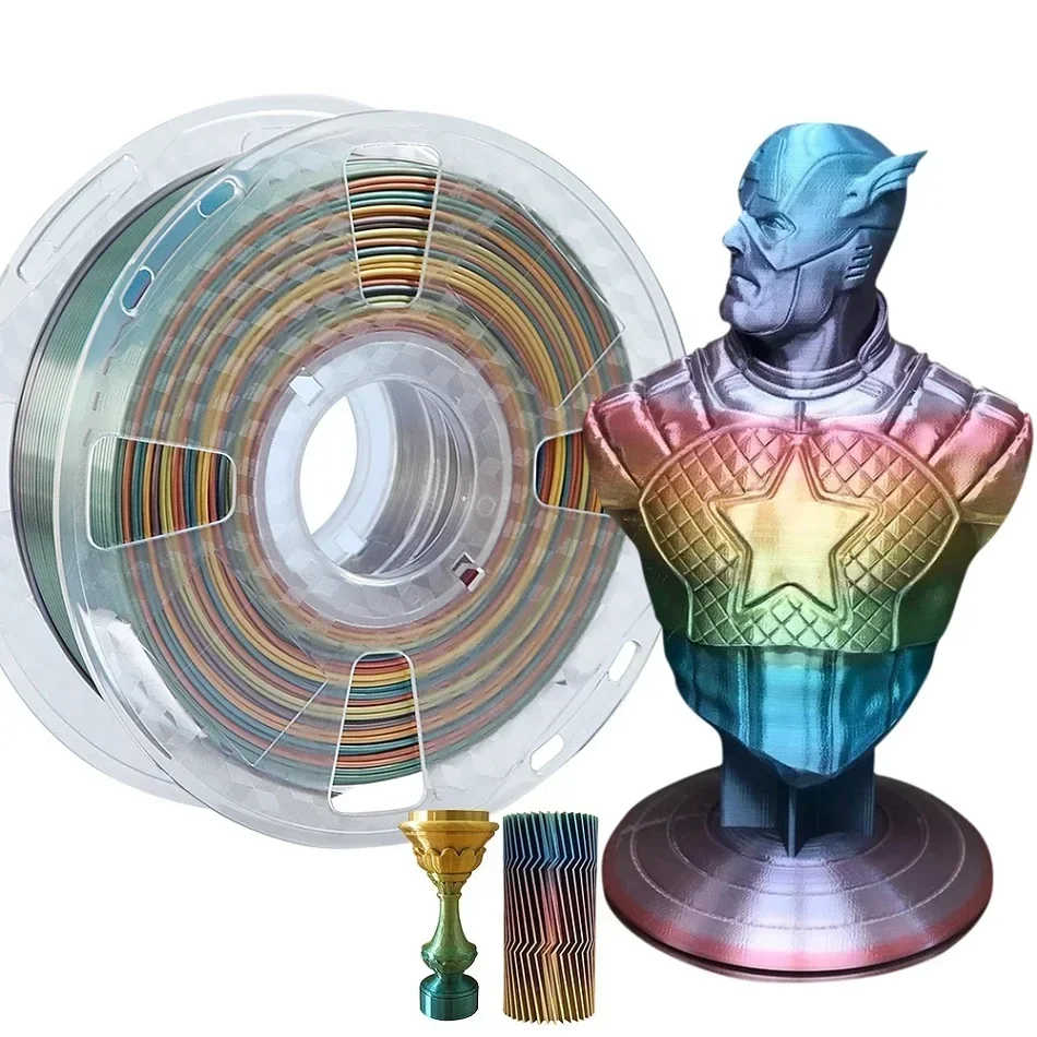 Rainbow Silk PLA 3D Printer Filament, Dual/Triple Gradient, 1.75mm, 250/200g