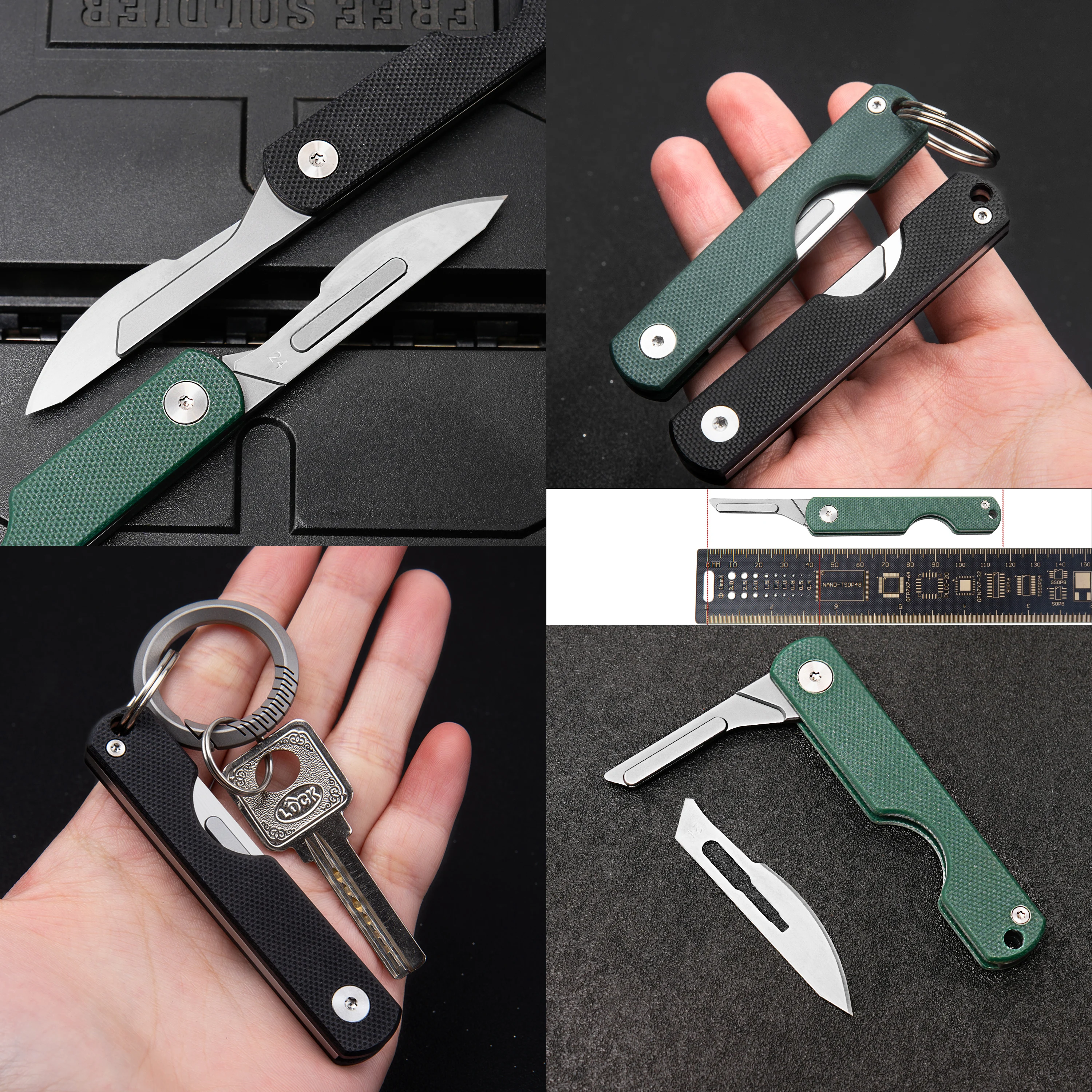 탄소 섬유 접이식 나이프, G10 티타늄 합금 손잡이 메스, 휴대용 키 펜던트, 다기능 사냥, 야외 EDC T