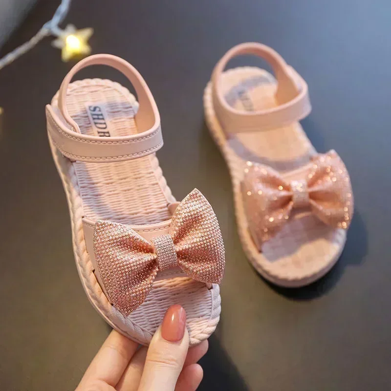 Kids Shoes Summer Sandals for Girls Bow Non-slip Soft Soled Versatile Solid Korean Sweet Princess Beach Sandals kids shoes children sandals kids sandals beach shoes