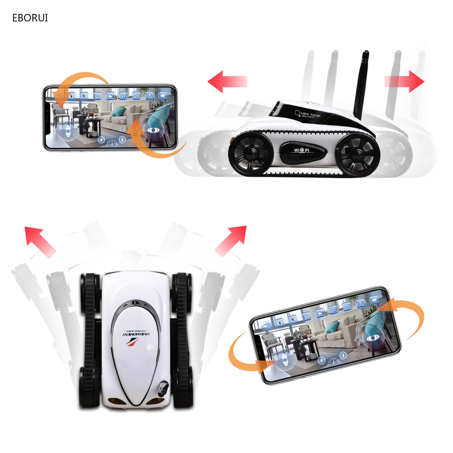 EBORUI 272 Mini I-spy RC Tank Car RC Camera Cars with Wifi FPV 30W Pixels Camera for IPhone IPad IPod Controller 4