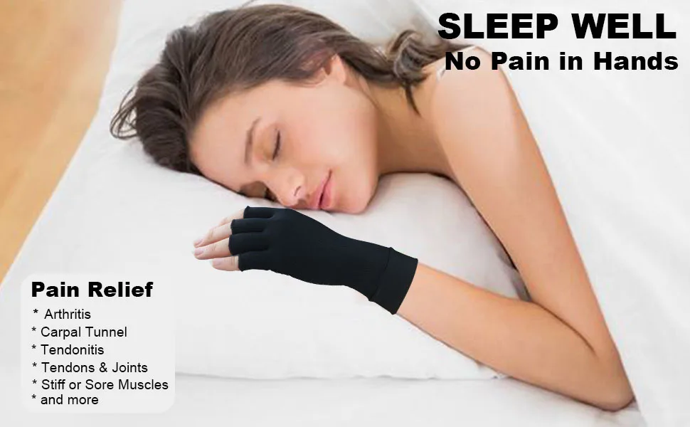 1Pair Copper Compression Arthritis Gloves - Fingerless Hand Support for Carpal Tunnel - Ideal for Typing,Crocheting, Men & Women