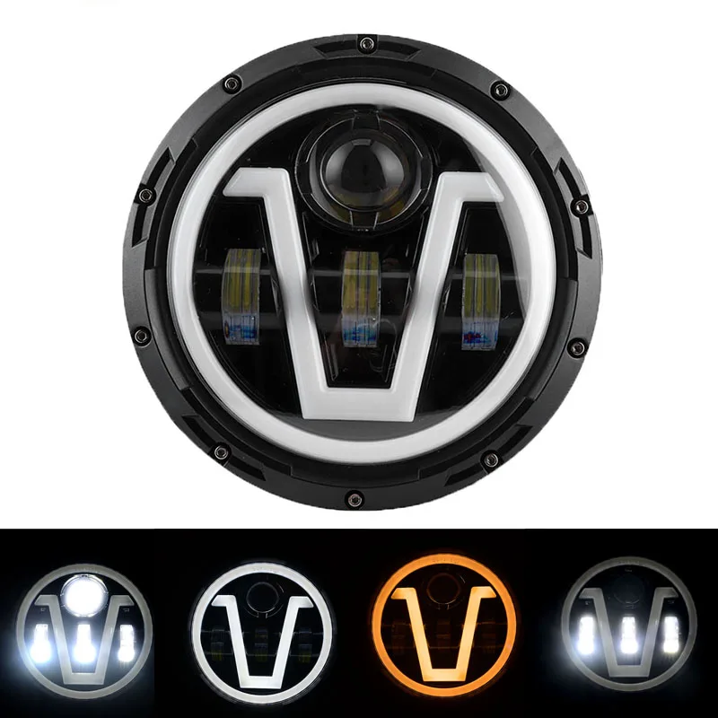 

For Lada Niva 7inch Led Headlight Hi/Low Beam Light Halo Angle Eyes DRL Headlamp DC12v 24v for Jeep Wrangler Unlimited JK Auto