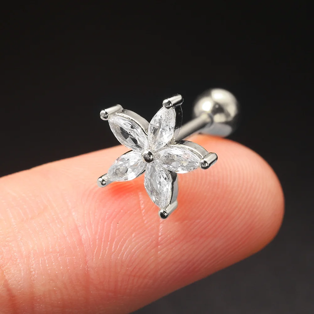 1PC Y2k Ohr Knorpel Piercing Mini Blume Stud Ohrring Für Frauen Zarte CZ Edelstahl Helix Daith Tragus Earing schmuck – Detail 35