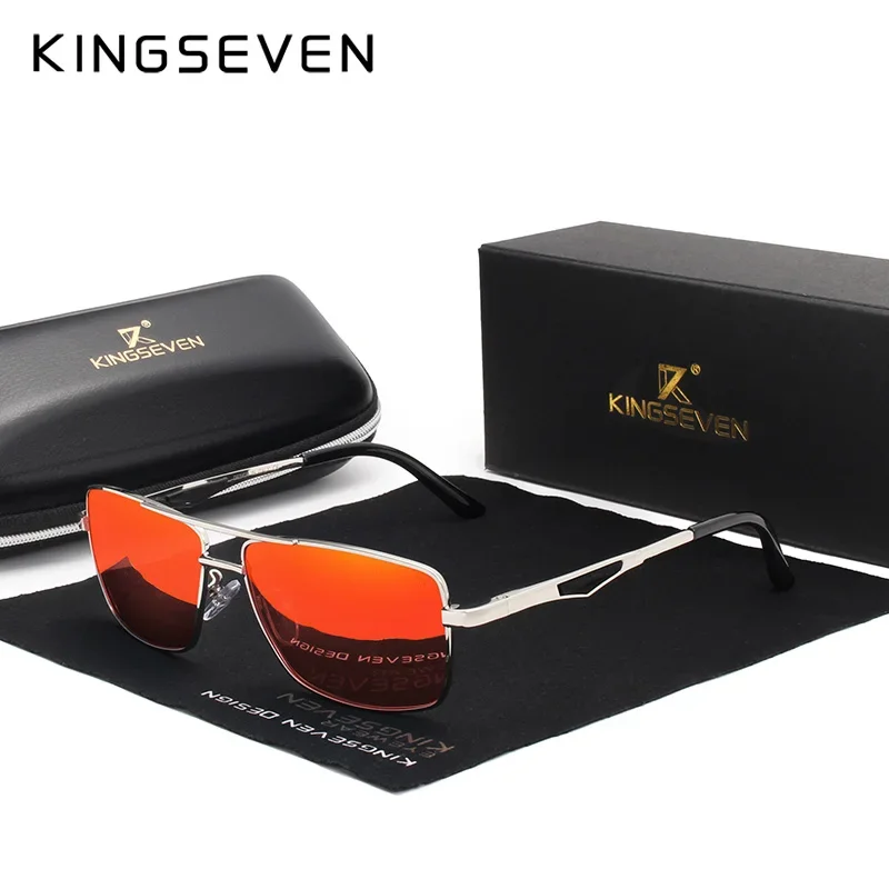 KINGSEVEN 브랜드 편광 선글라스, 사각형 알루미늄 안경, 패션 하이 퀄리티 파일럿 운전 안경, 새로운 디자인, UV400