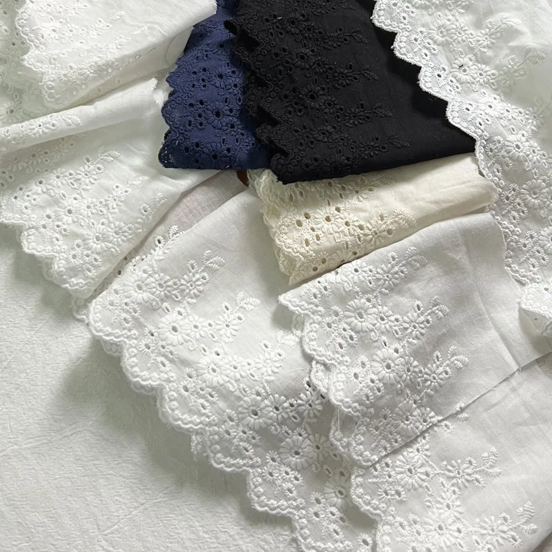 10cm wide Black/Navy/Beige /White Handmade DIY Cloth lace embroidery lace cotton clothing curtain hem fabric SC321 - AliExpress 15