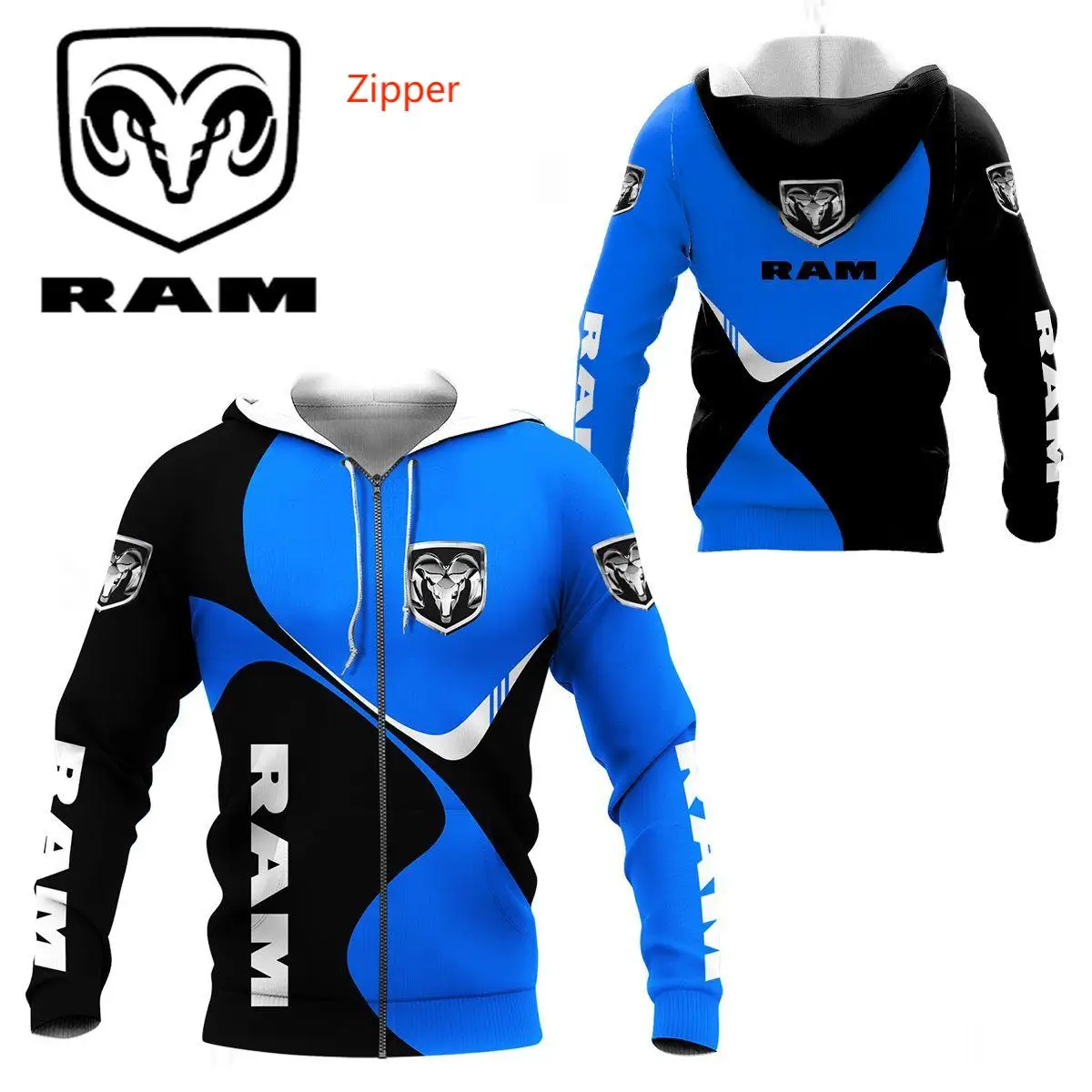 2023 Spring and Autumn Sports Personality Street Men's and Women's Racing Jacket 3D Motorcycle Dodge Challenger Hoodie Zipper