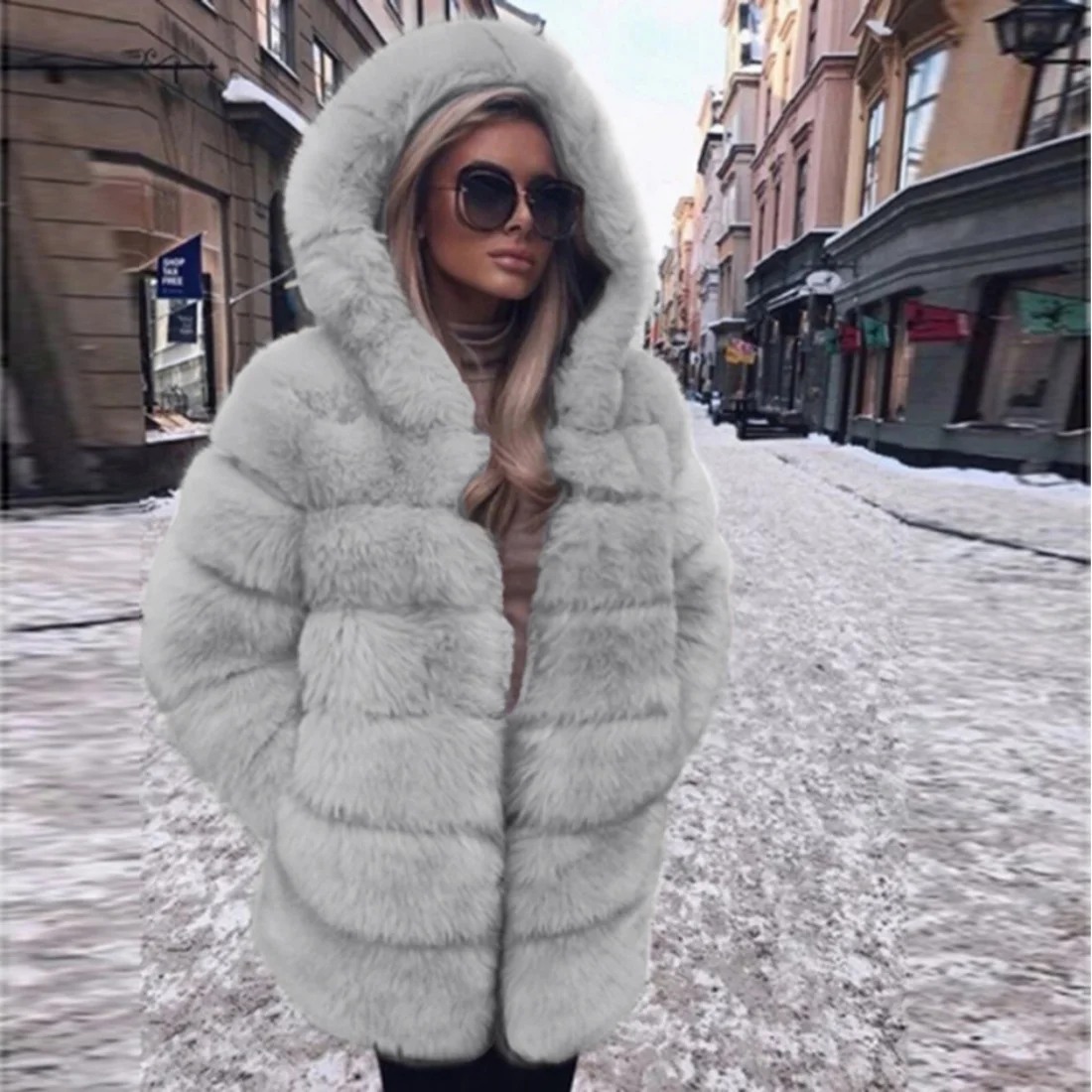 

high quality New imitation fur coat fox long sleeve long sleeve hooded fur coat women's coat multi -color optional For Woman