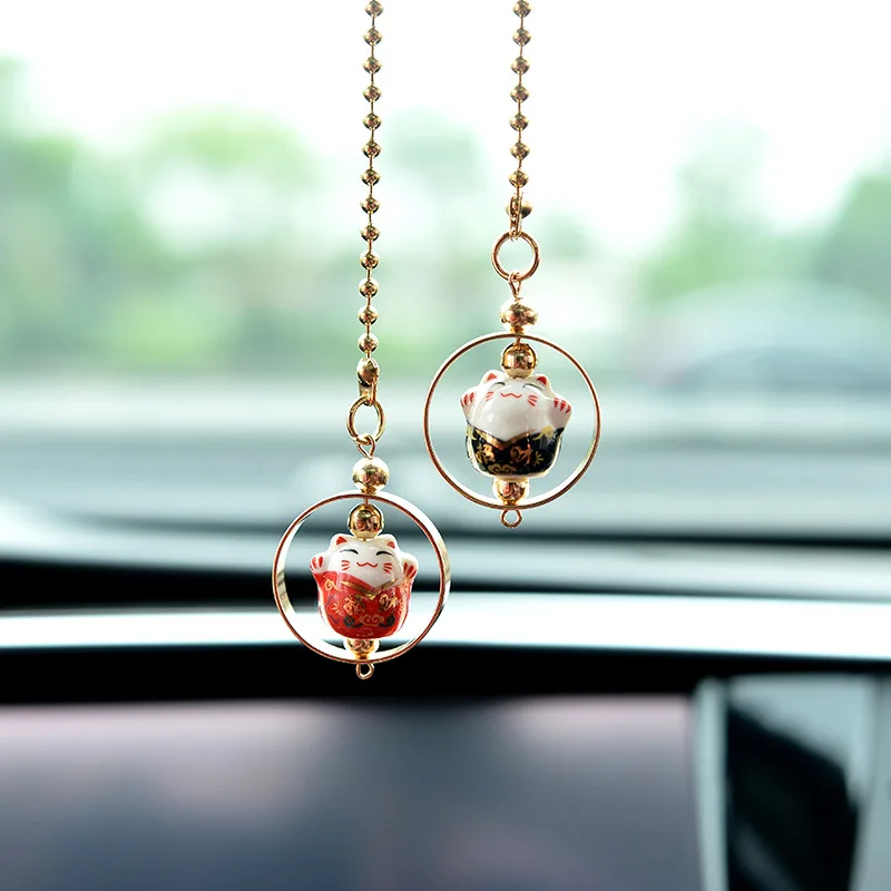 

Kawaii Lucky Cat Charm Car Pendant Auto Rearview Mirror Suspension Decoration Accessories Hanging Pendant Accesorios Para Auto