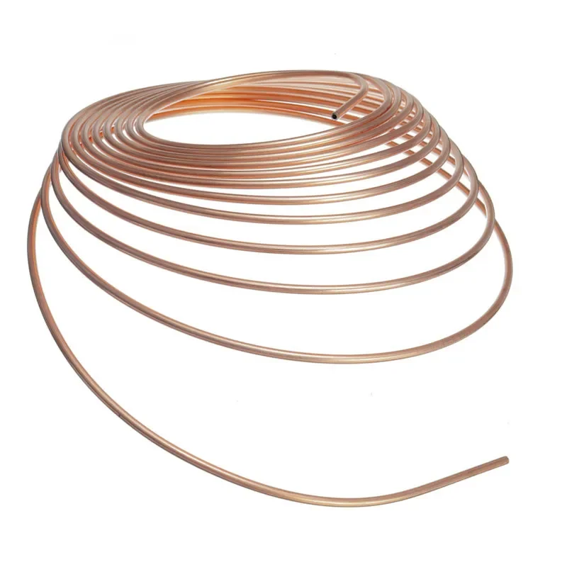 25ft 7.62m Iron Plating Copper Car Brake Line Roll Tube Coil 3/16" 1/4" 5/16" 3/8" OD Brake Pipe Hose Line Anti-rust Universal