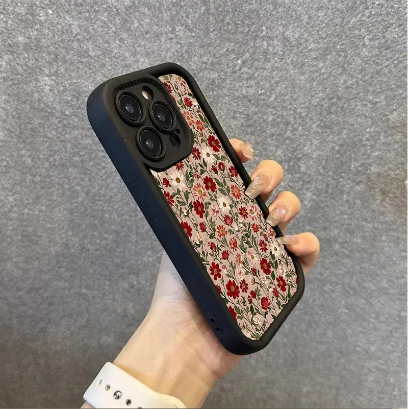 Retro Flower Lanyard Matte Soft TPU Phone Case