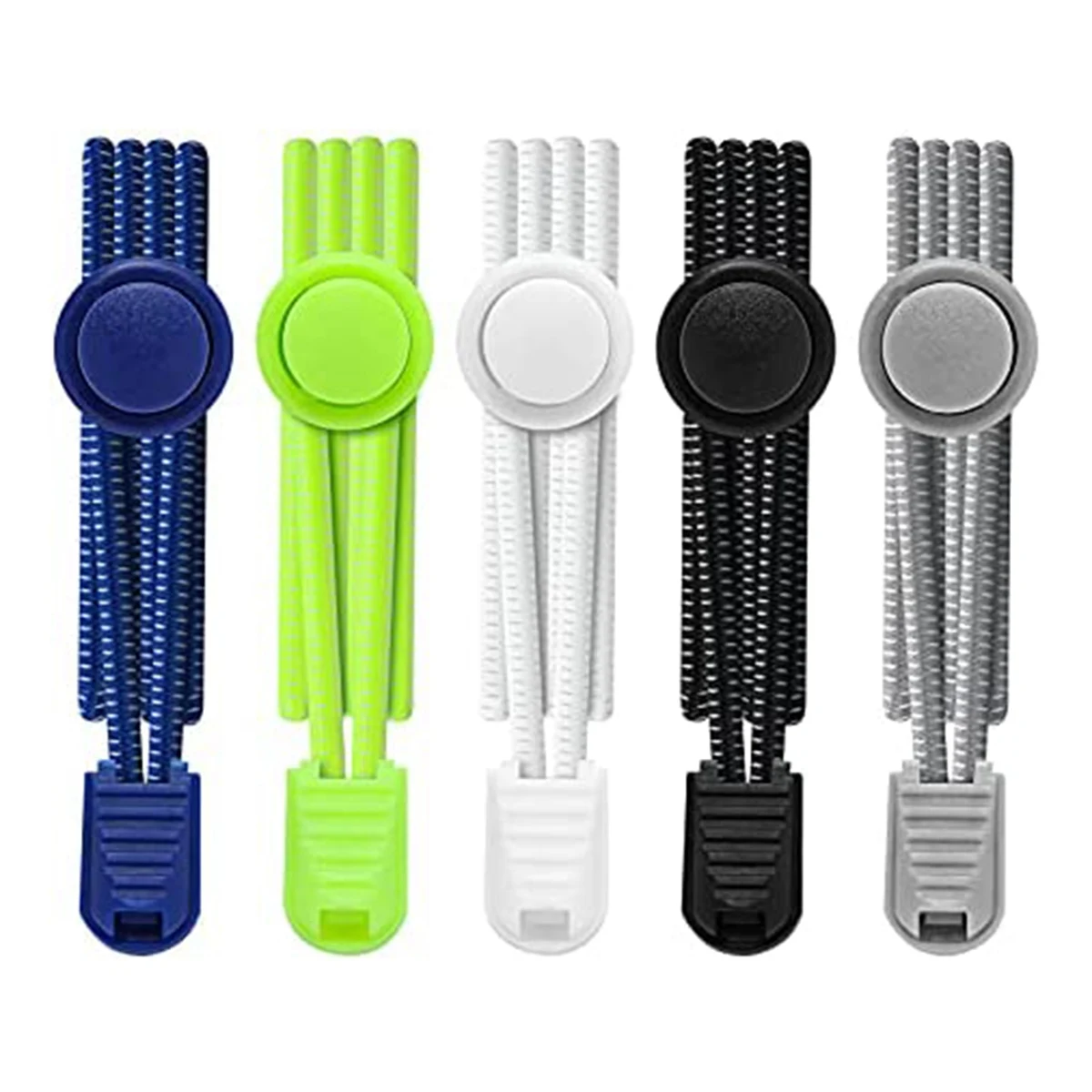 

5 Pair No Tie Shoe Laces,Reflective Elastic Lock Shoe Laces, One Size Fits All Adult and Kids