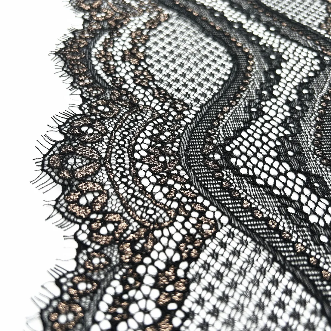 3y/lot Width 19.50cm Black With Rosegold Elastic Lace Trim Skirt Hem Underwear Sewing Craft DIY Apparel Fabric Lace For Clothing 3