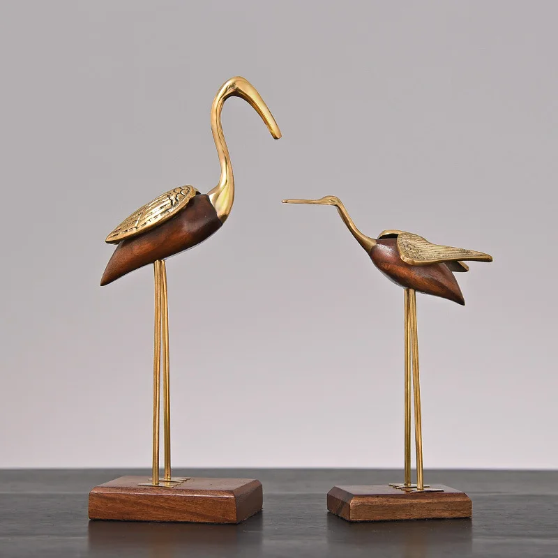 

1 Pair Vintage Copper Swan Handicrafts Animal Figurines Ornaments Home Living Room Interior Decor Entrance Cabinet Decoration