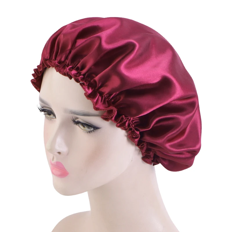

New Women Satin Night Sleep Cap Hair Bonnet Hat Silky Head Cover Elastic Band Nightcap Bath Spa bonnet de nuit dropshipping