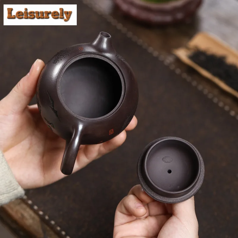 200ml Luxury Yixing Purple Clay Teapots Handmade Xishi Pot Raw Ore Purple Mud Kettle Zisha Tea Set Cafes Craft Collection Gift