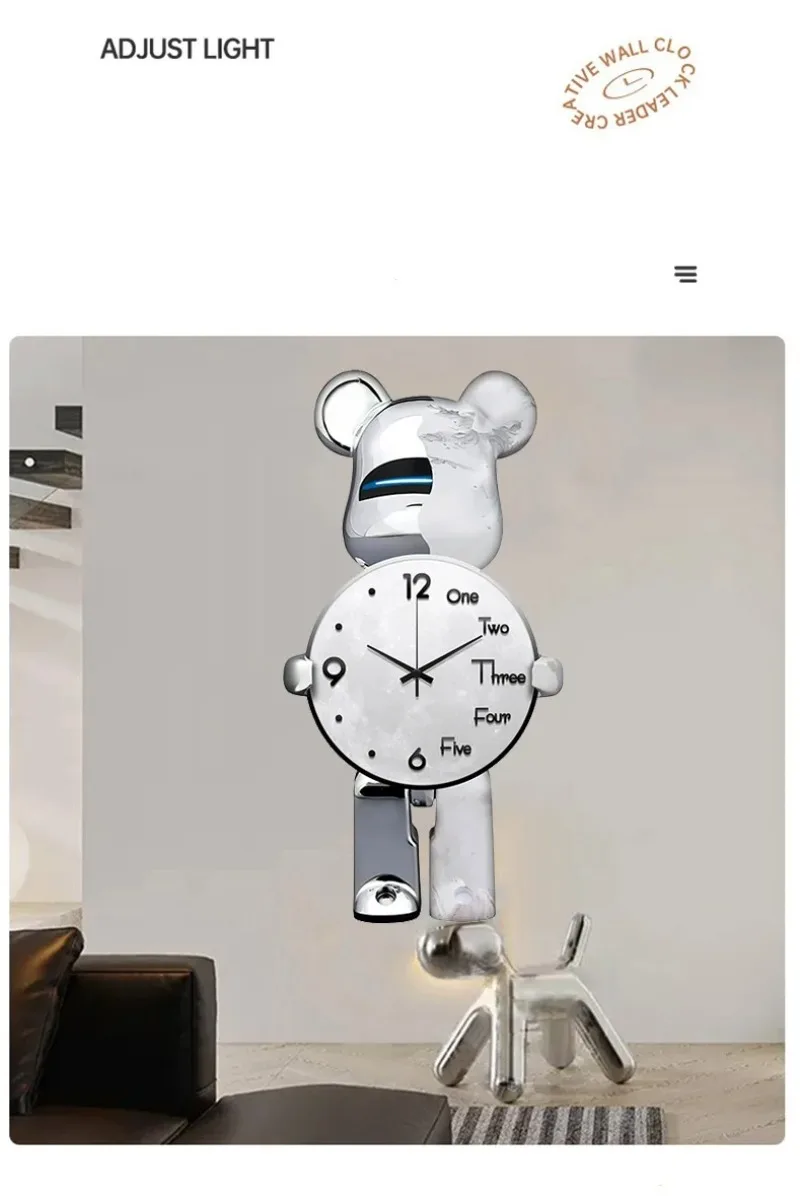 Description Picture 4 of itemAesthetic Bear Wall Clocks Unique Violent Bear Watch Fashion Silent Wall-clock Luxury Living Room Decoration Interior Wall Clock